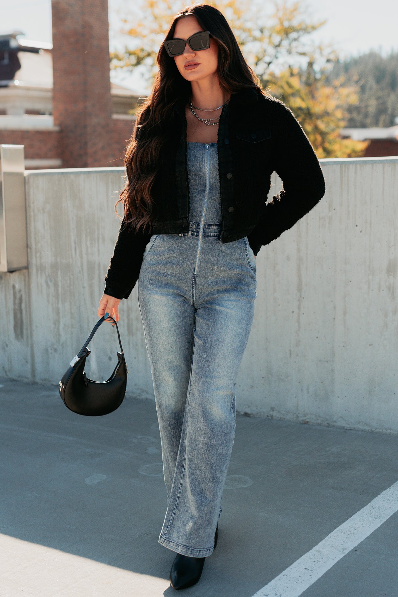 No Worries Here Sherpa Crop Kancan Jacket (Black) - NanaMacs