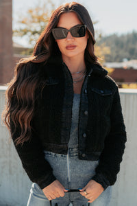 No Worries Here Sherpa Crop Kancan Jacket (Black) - NanaMacs