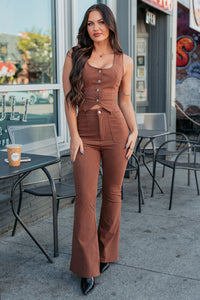Daily Darling Corduroy Vest Flare Pant Set (Chocolate) - NanaMacs