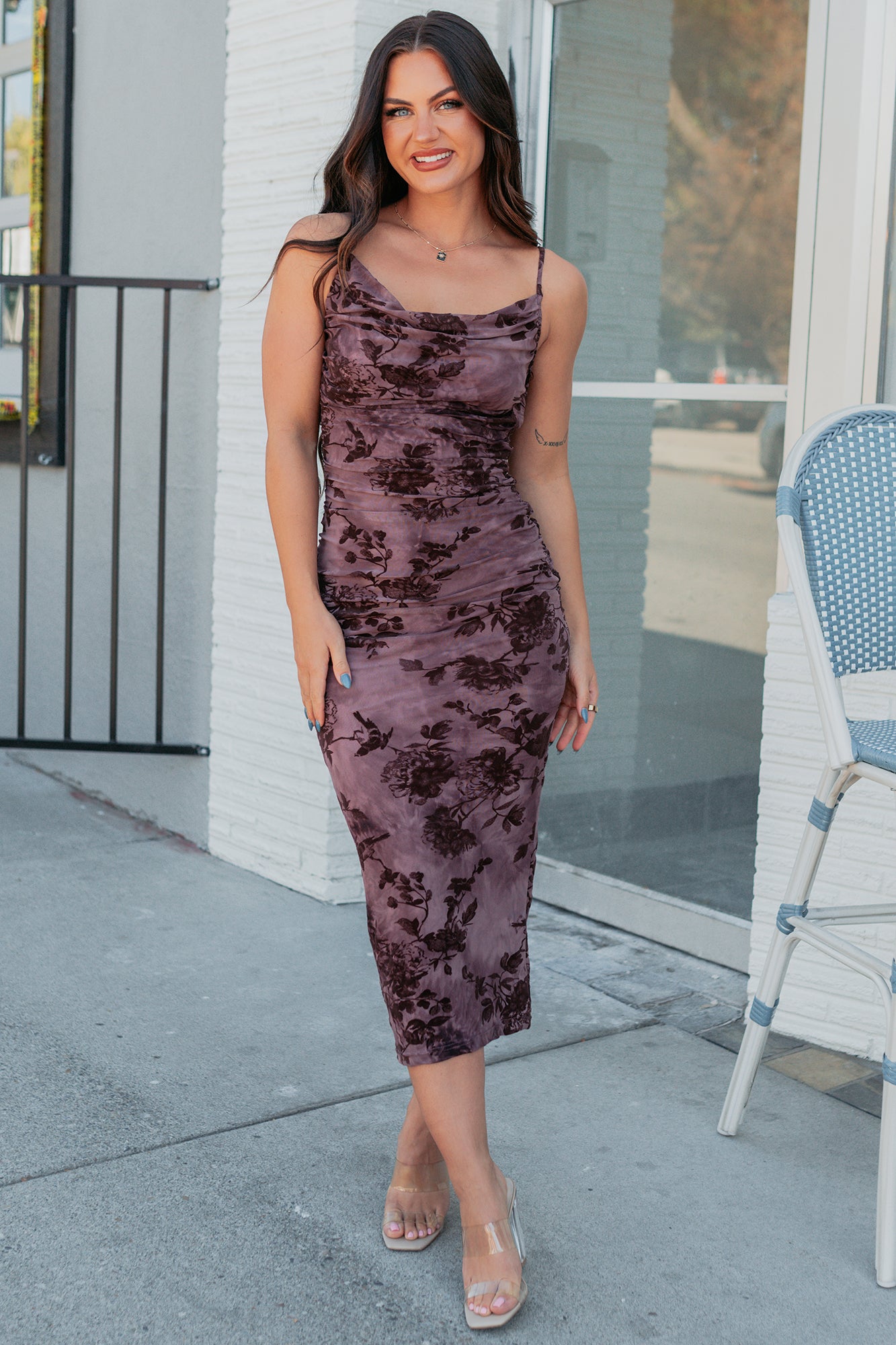 Calming Bloom Sleeveless Floral Midi Dress (Wine) - NanaMacs