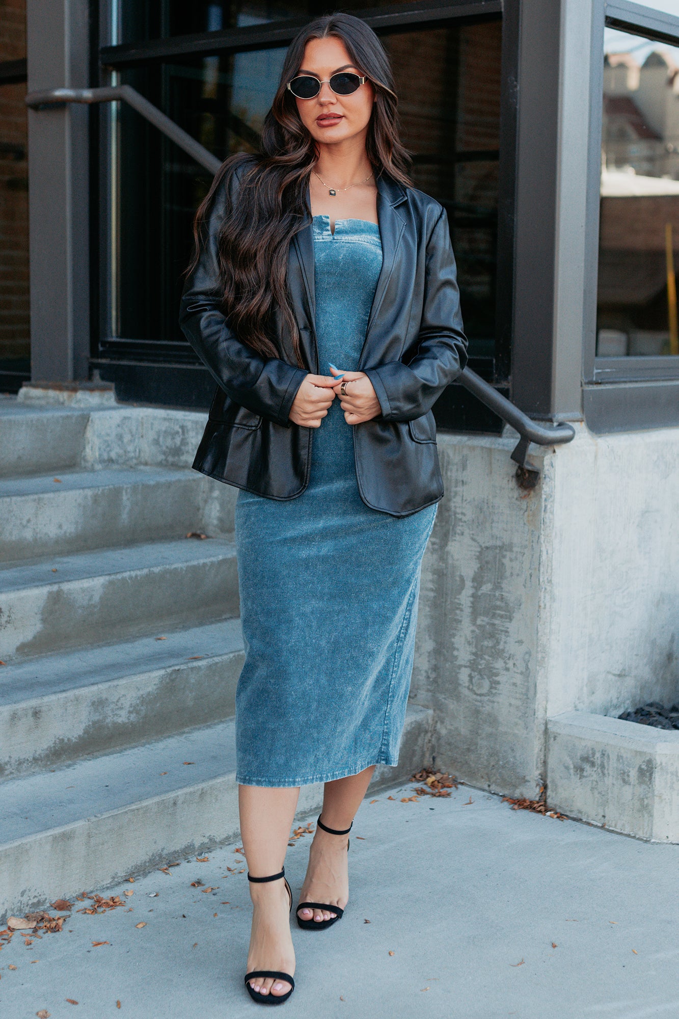 Professional Presence Faux Leather Blazer Jacket (Black) - NanaMacs