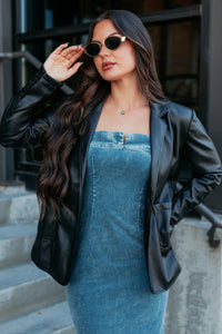 Professional Presence Faux Leather Blazer Jacket (Black) - NanaMacs