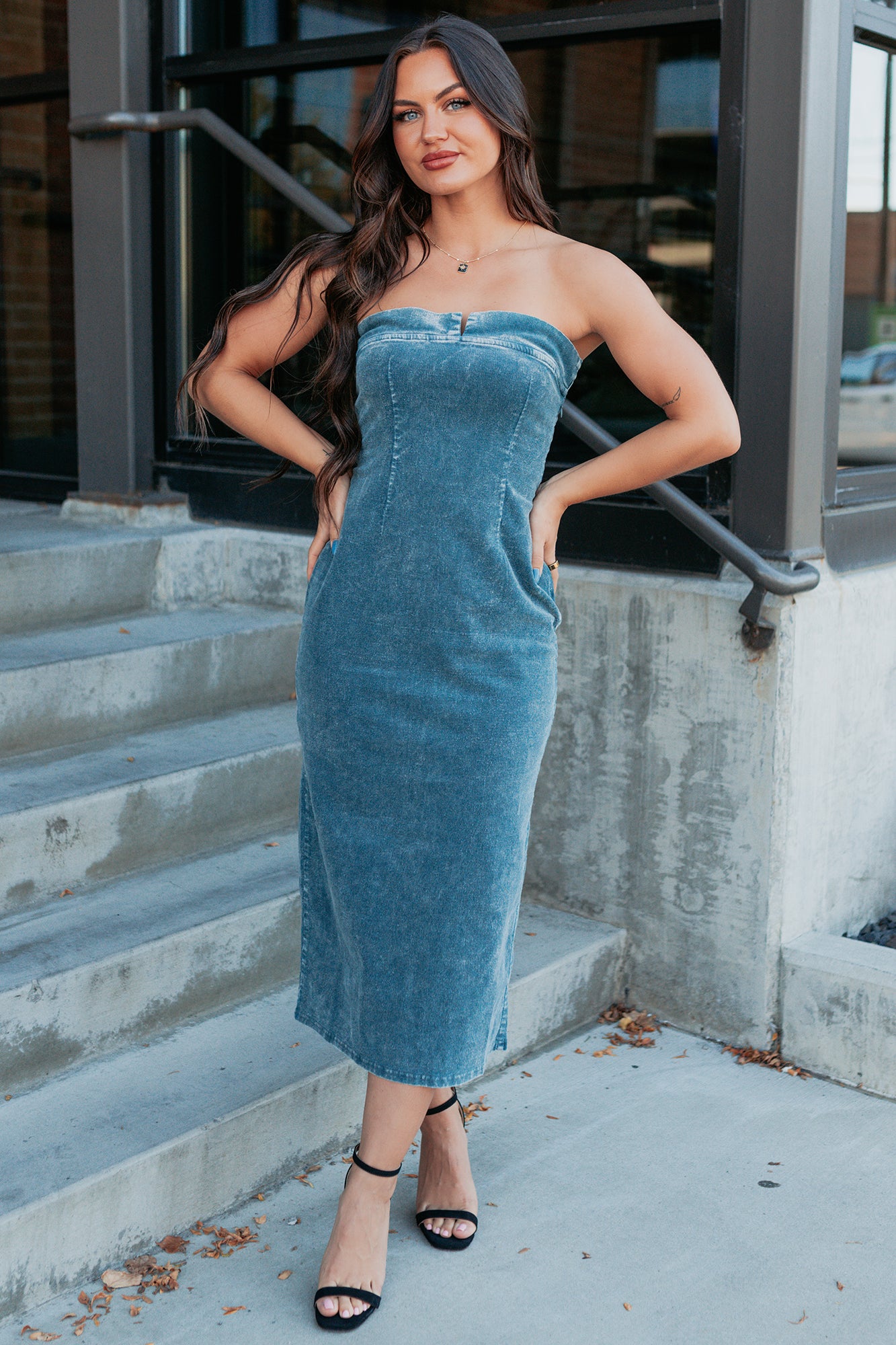 Part Of Me Strapless Midi Sheath Dress (Green) - NanaMacs