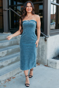 Part Of Me Strapless Midi Sheath Dress (Green) - NanaMacs