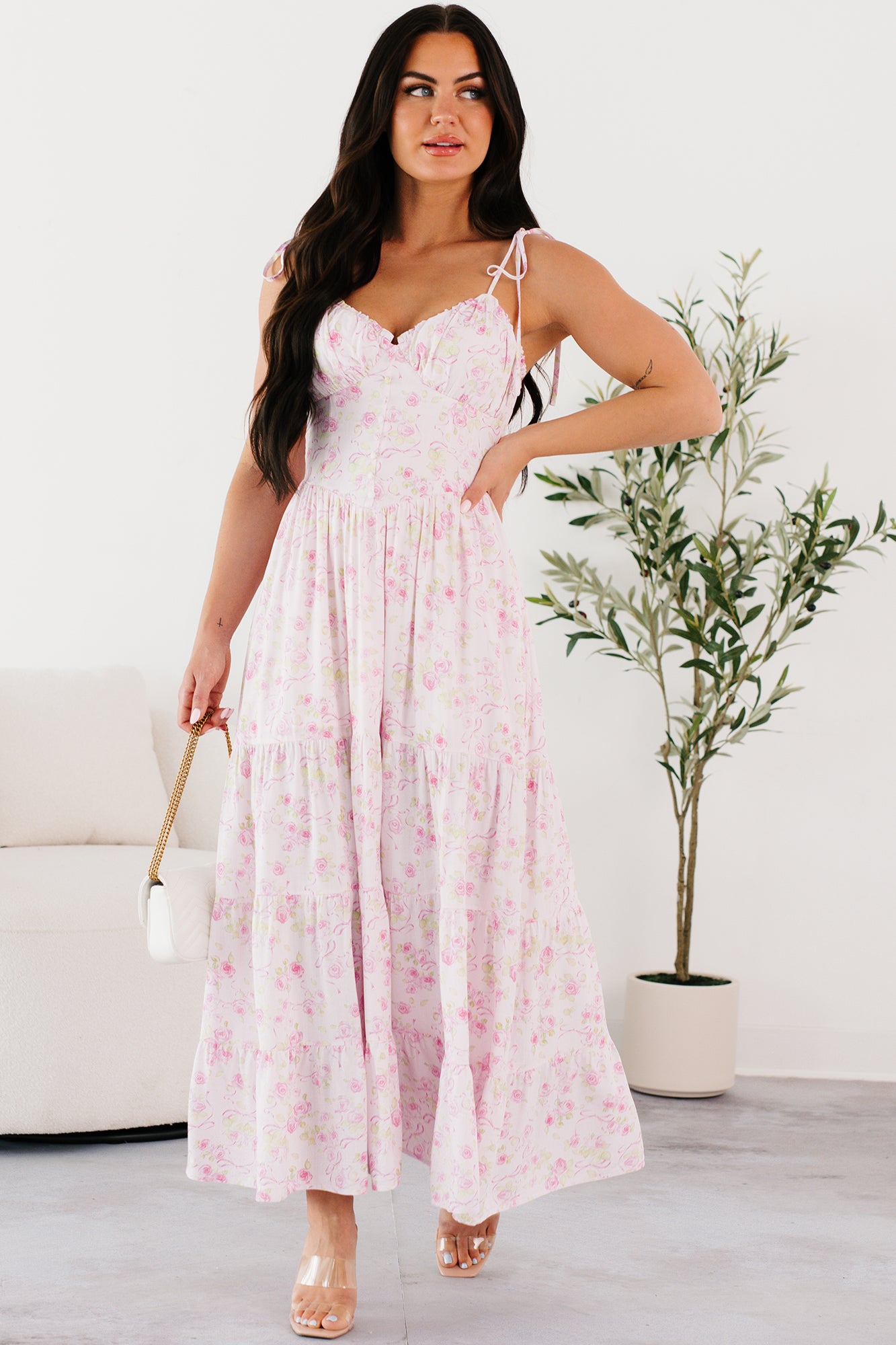 ❄︎ROSE❄︎　　チキン Rosy Days Sleeveless Floral Maxi Dress (Light Pink) · NanaMacs