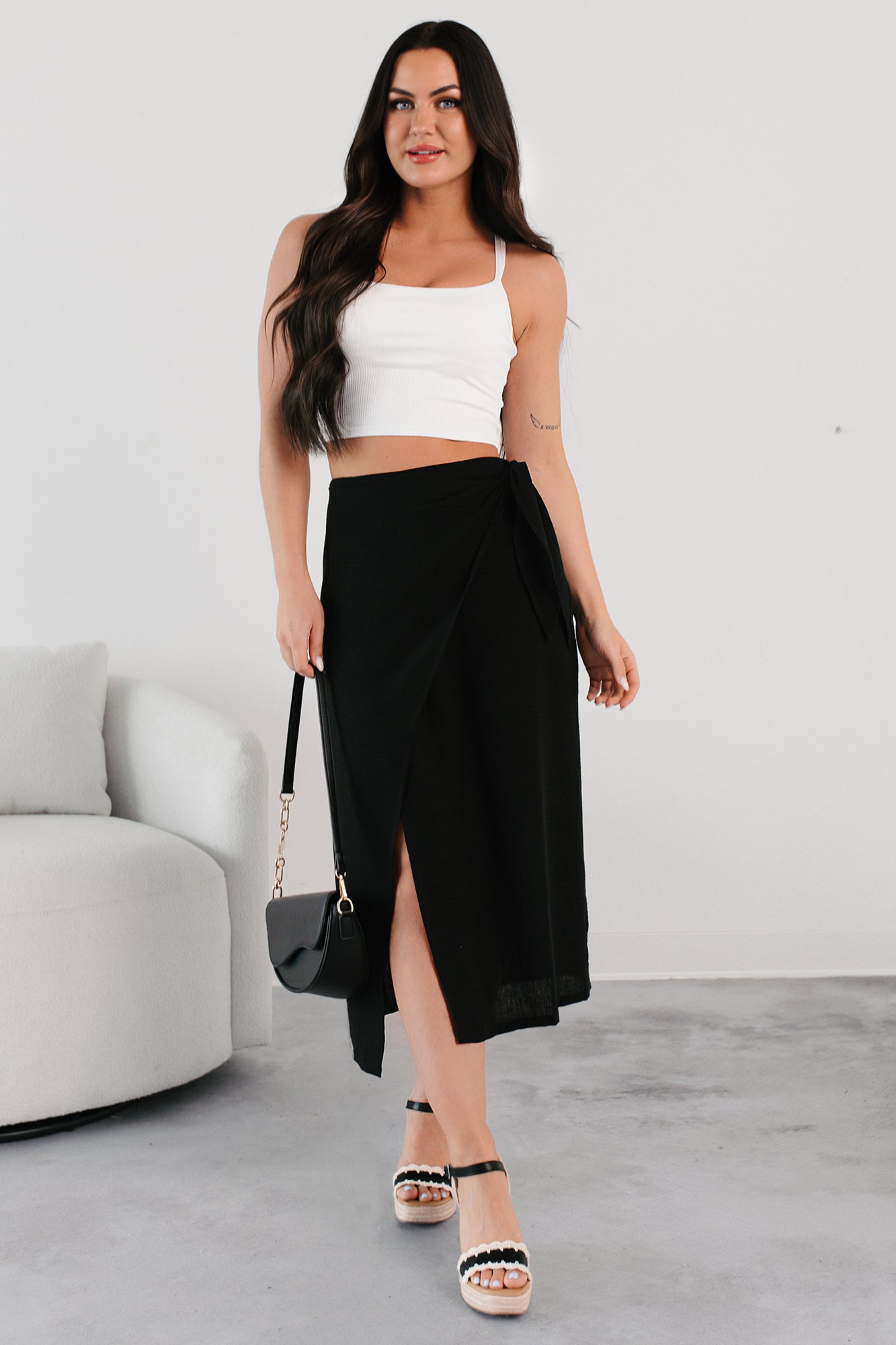 Sunlit Paths Woven Wrap Tie Skirt (Black) · NanaMacs