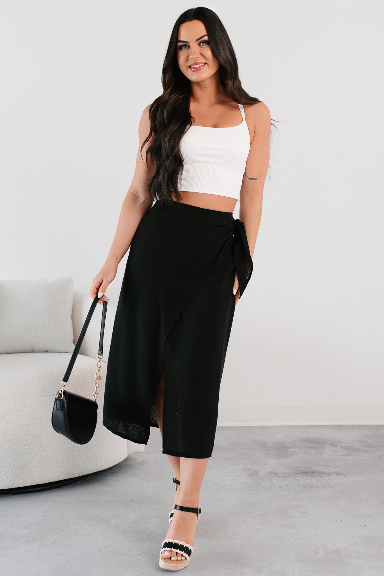 SHIKITARI STRIPE WRAP SKIRT Long【BLACK】 STRIPE WRAP SKIRT 