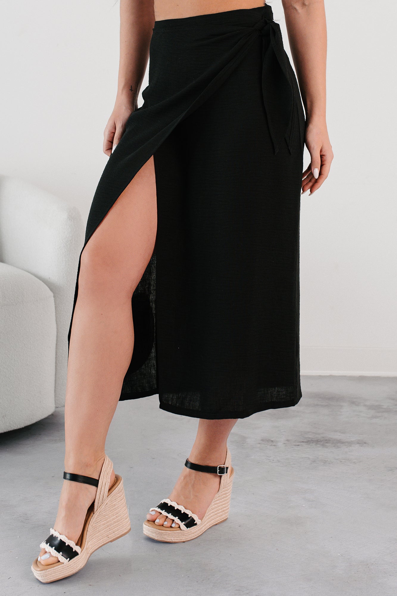 Sunlit Paths Woven Wrap Tie Skirt (Black) · NanaMacs Sunlit Paths Woven Wrap Tie Skirt (Black) · NanaMacs