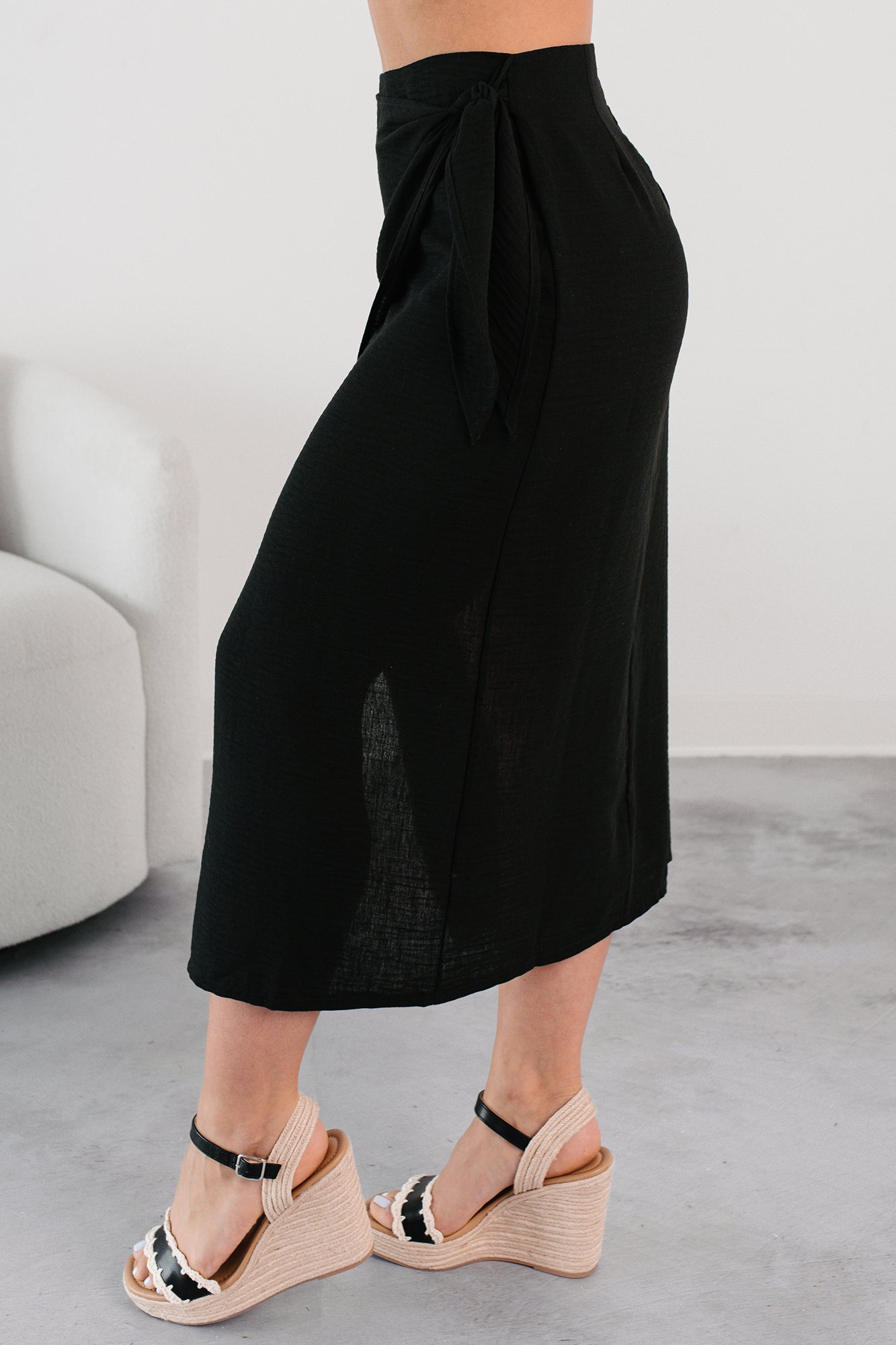 Sunlit Paths Woven Wrap Tie Skirt (Black) · NanaMacs