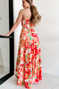 Sunshine Villa Tiered Printed Maxi Dress (Peach Multi) - NanaMacs