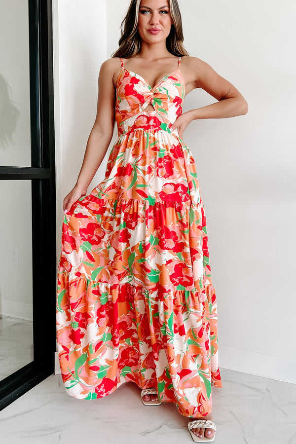 Sunshine Villa Tiered Printed Maxi Dress (Peach Multi) - NanaMacs