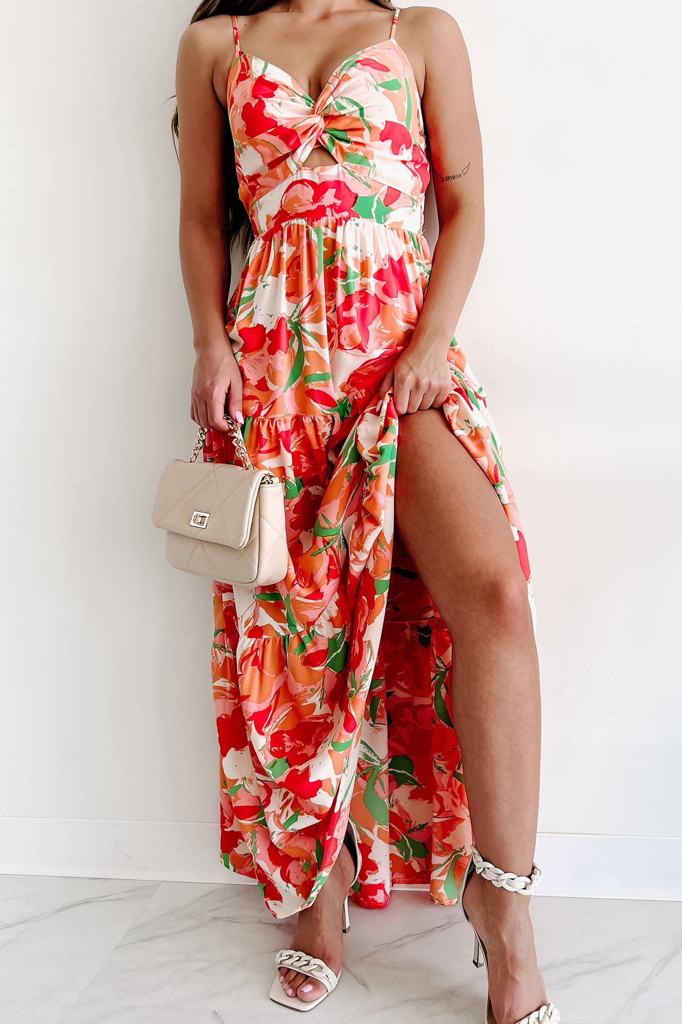 Sunshine Villa Tiered Printed Maxi Dress (Peach Multi) - NanaMacs