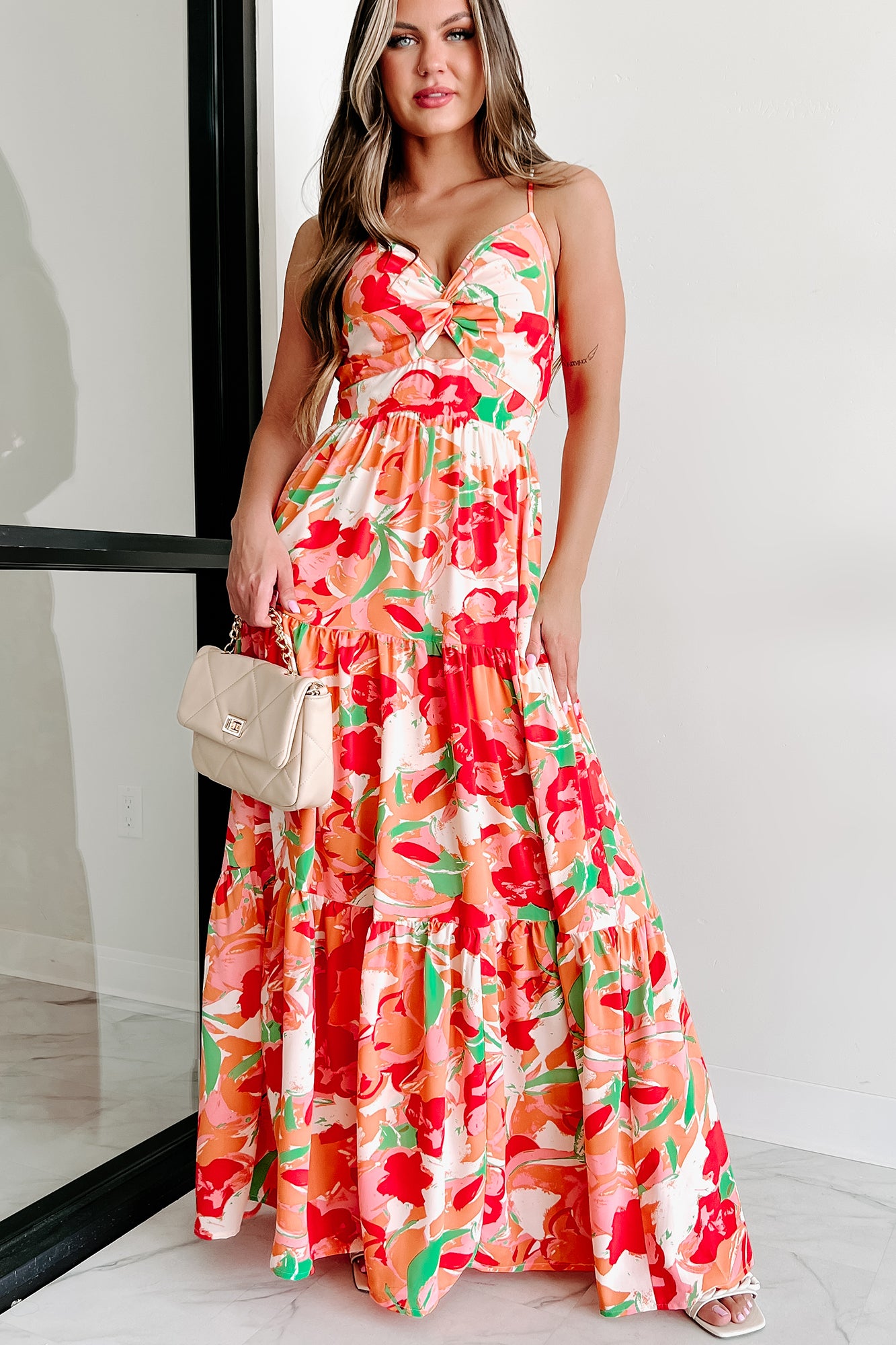 Sunshine Villa Tiered Printed Maxi Dress (Peach Multi) · NanaMacs