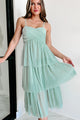 Sparking Romance Pleated Tiered Midi Dress (Sea Foam) - NanaMacs