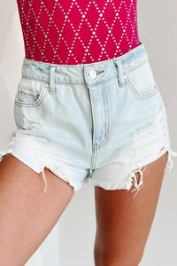 Crazy Crush High Rise Distressed Denim Shorts (Light Wash) - NanaMacs