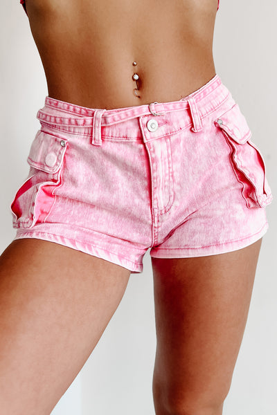 Keep It Easy Mid Rise Cargo Shorts (Washed Pink) - NanaMacs
