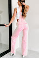 Majorly Crushing Wide Leg Distressed Risen Overalls (Acid Pink) - NanaMacs