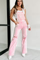 Majorly Crushing Wide Leg Distressed Risen Overalls (Acid Pink) - NanaMacs