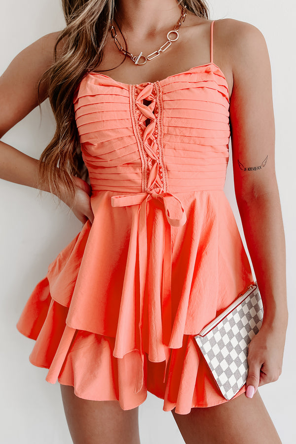 Peachy Keen Pleated Ruffle Romper (Coral) - NanaMacs