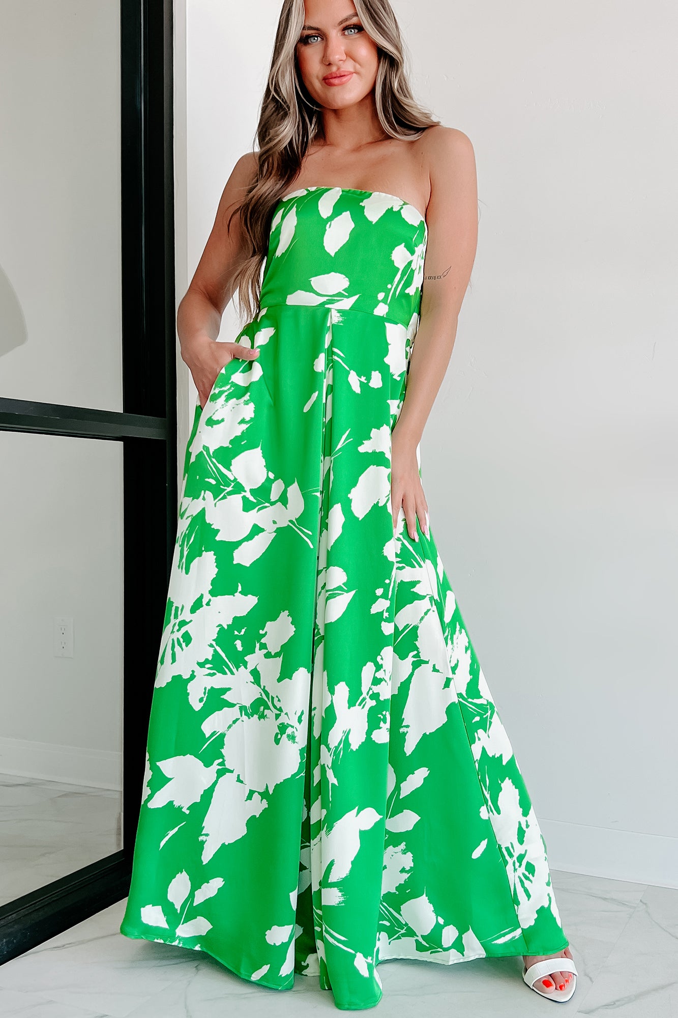 Just Another Memory Wide Leg Strapless Floral Jumpsuit (Green/Multi) - NanaMacs