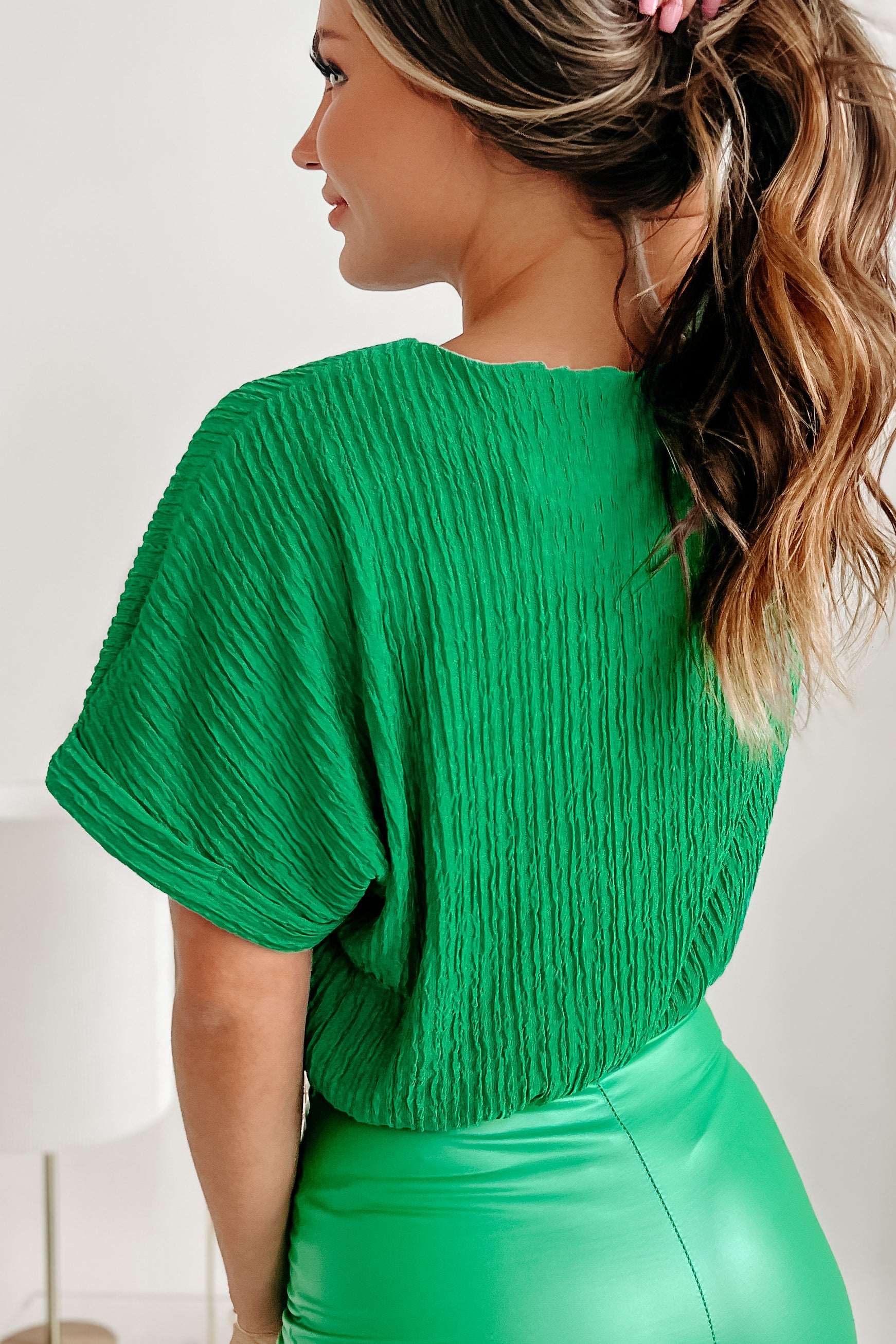 The First To Know Textured Dolman Sleeve Top (Kelly Green) - NanaMacs
