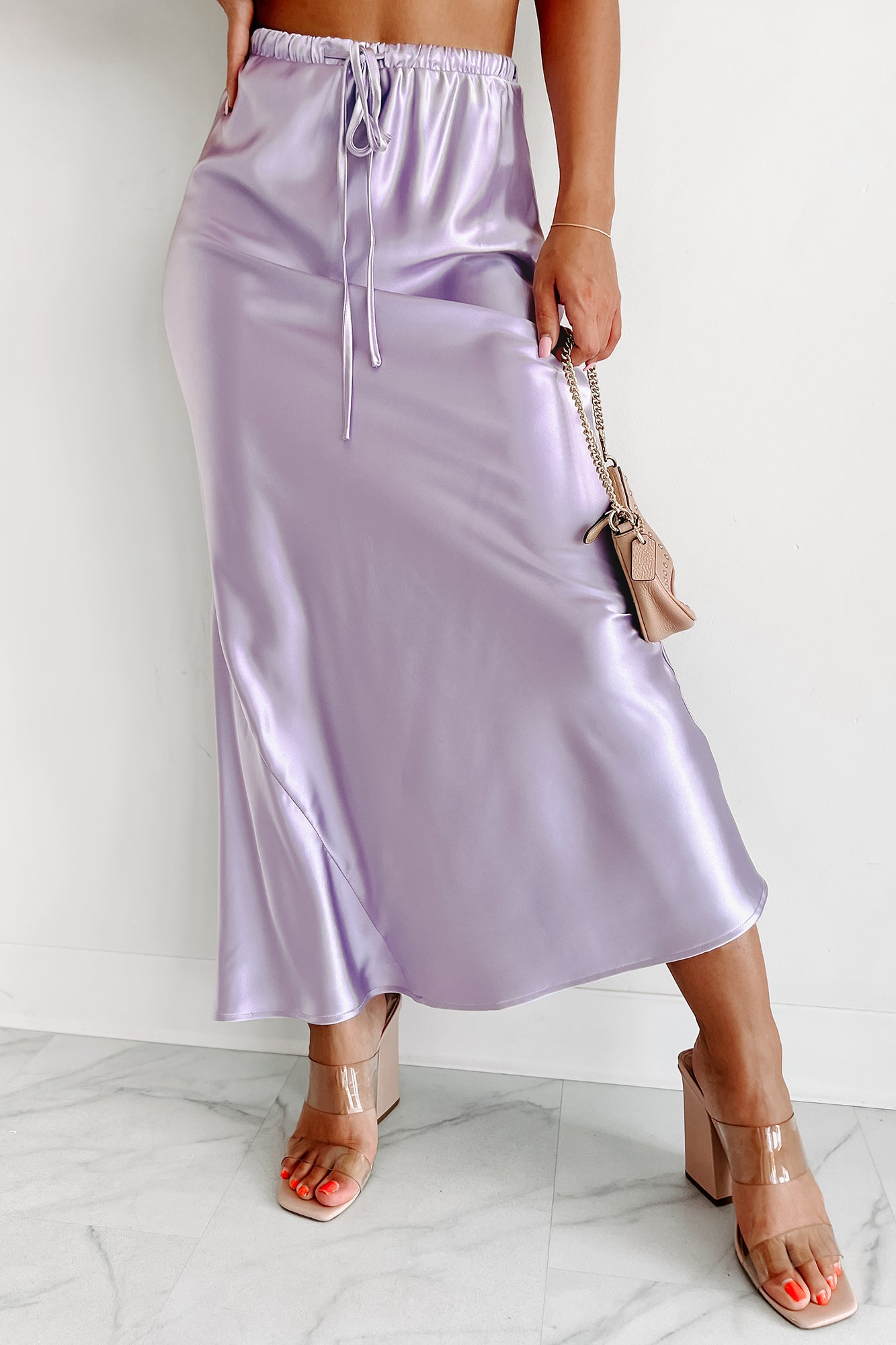 Fond Of You Satin Drawstring Maxi Skirt (Lavender) - NanaMacs