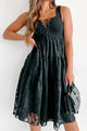 Anitta Tiered Smocked Lace-Up Midi Dress (Black) - NanaMacs