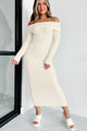 Graceful Appearance Off The Shoulder Maxi Sweater Dress (Ivory) - NanaMacs