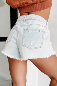 Crazy Crush High Rise Distressed Denim Shorts (Light Wash) - NanaMacs