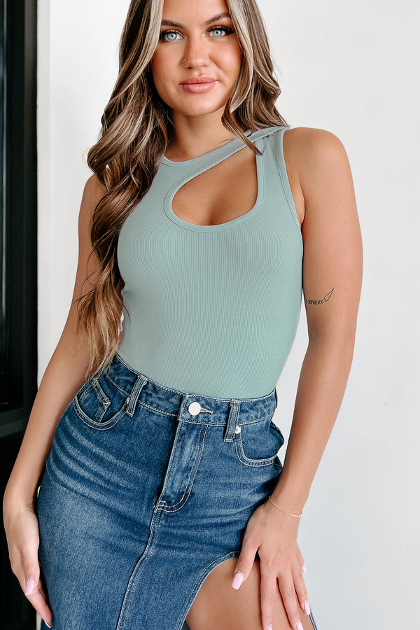 Loving The Journey Asymmetric Cut-Out Bodysuit (Smokey Blue) - NanaMacs