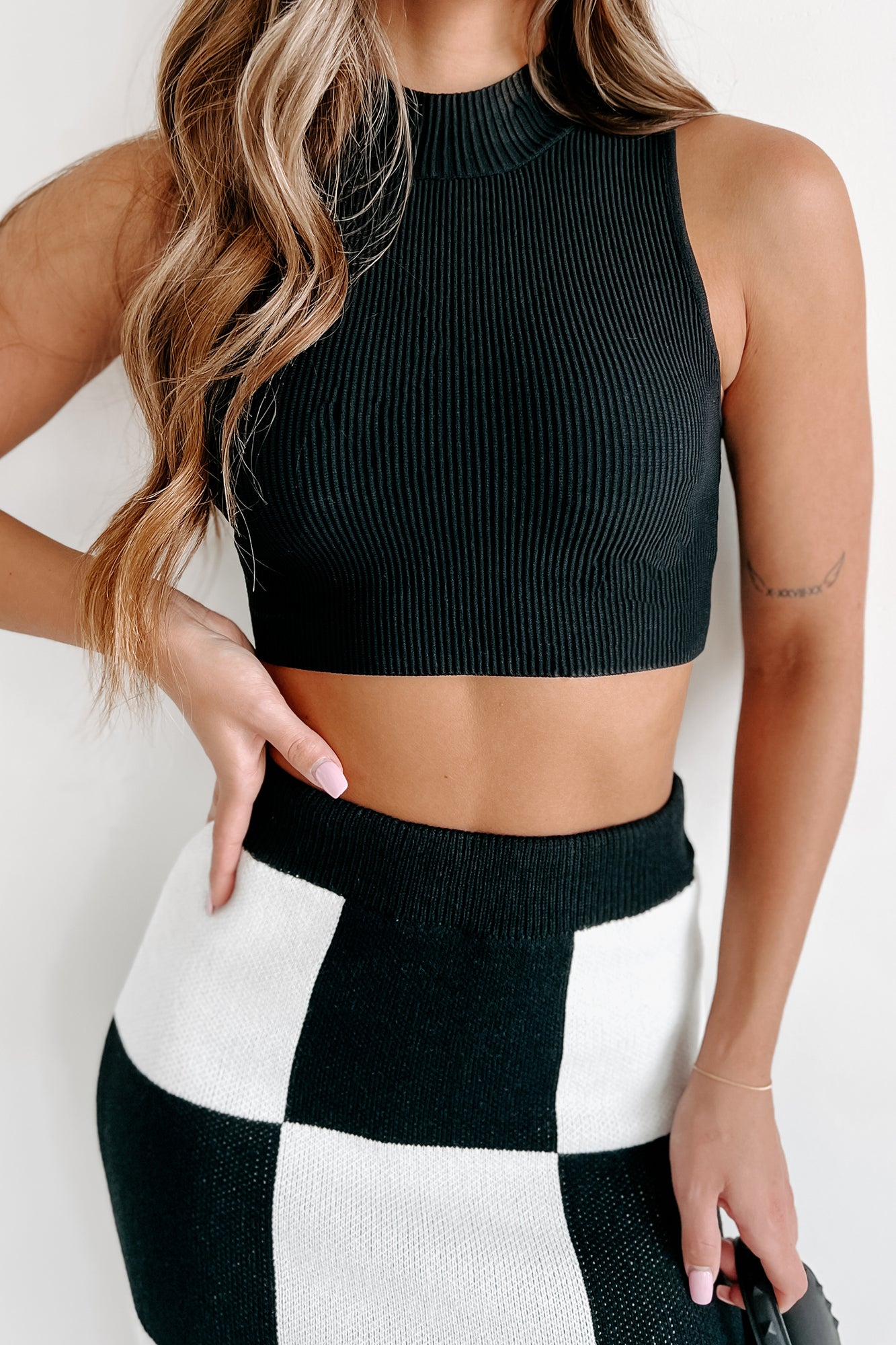 Whatever That Means Ribbed Mock Neck Crop Top (Black) - NanaMacs