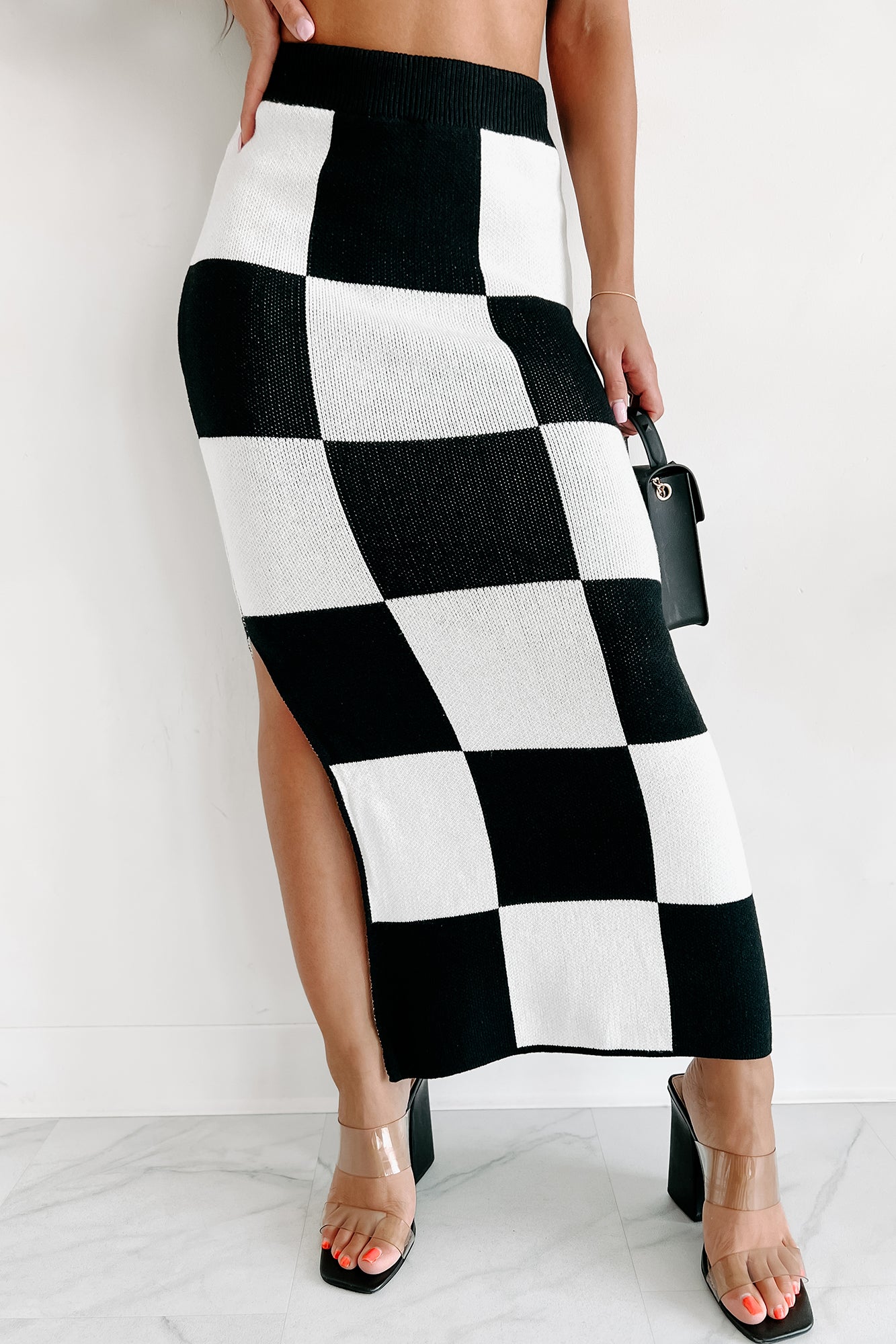 Black and white shop checkered maxi skirt