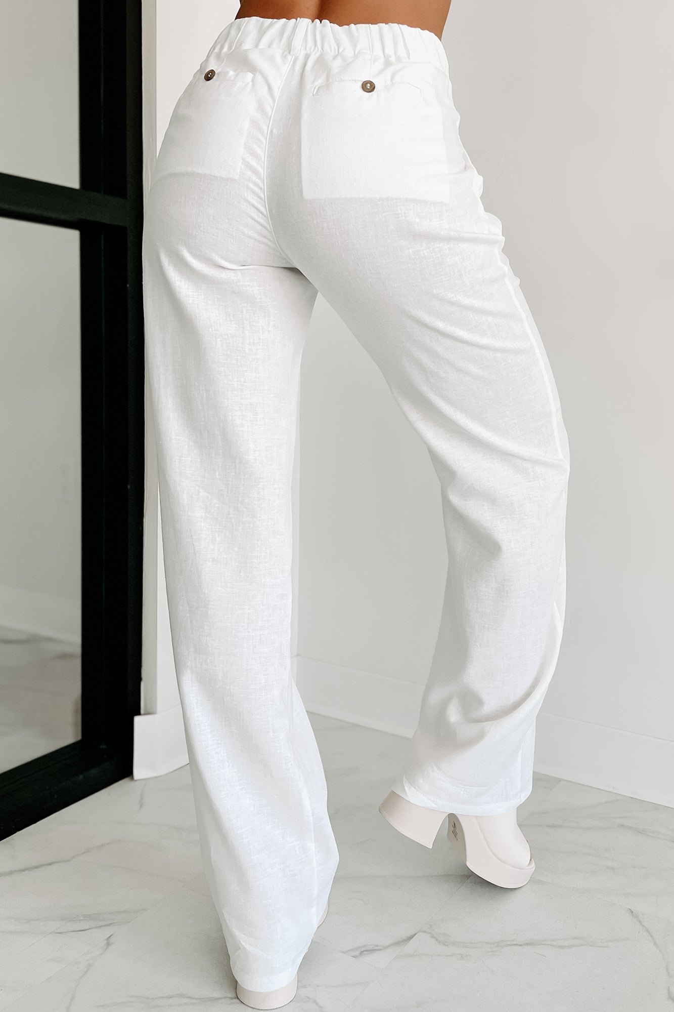 Brunch In Nantucket Linen Wide Leg Pant (White) - NanaMacs