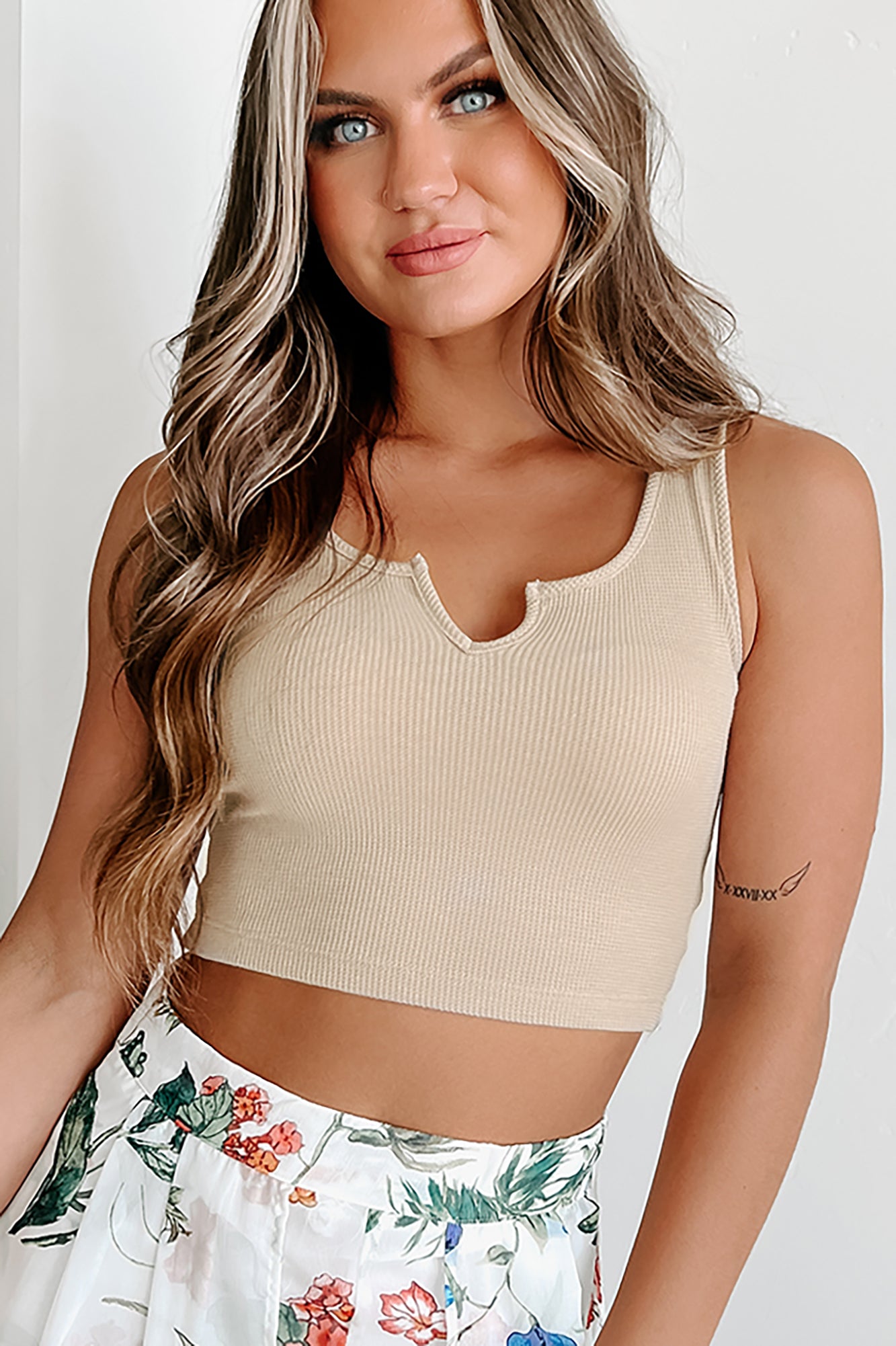 Simply My Best Cropped Waffle Knit Tank Top (Taupe) - NanaMacs