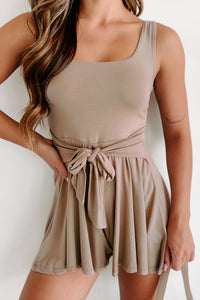 Change In Perception Sleeveless Tie-Waist Romper (Mocha) - NanaMacs