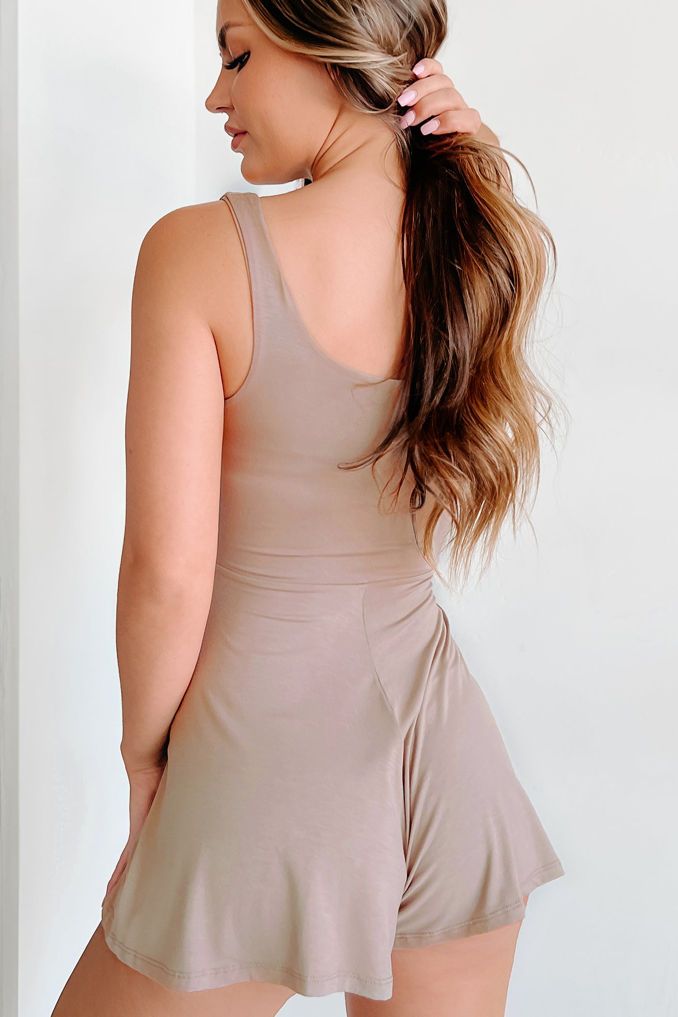 Change In Perception Sleeveless Tie-Waist Romper (Mocha) - NanaMacs