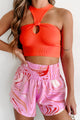 Cleverly Phrased Cut-Out Ribbed Crop Top (Orange) - NanaMacs