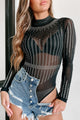Doorbuster Cowgirl Glam Mock Neck Rhinestone Mesh Bodysuit (Black) - NanaMacs
