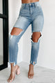 Fate Will Decide Low Rise Distressed Straight Leg Jeans (Medium Stone) - NanaMacs