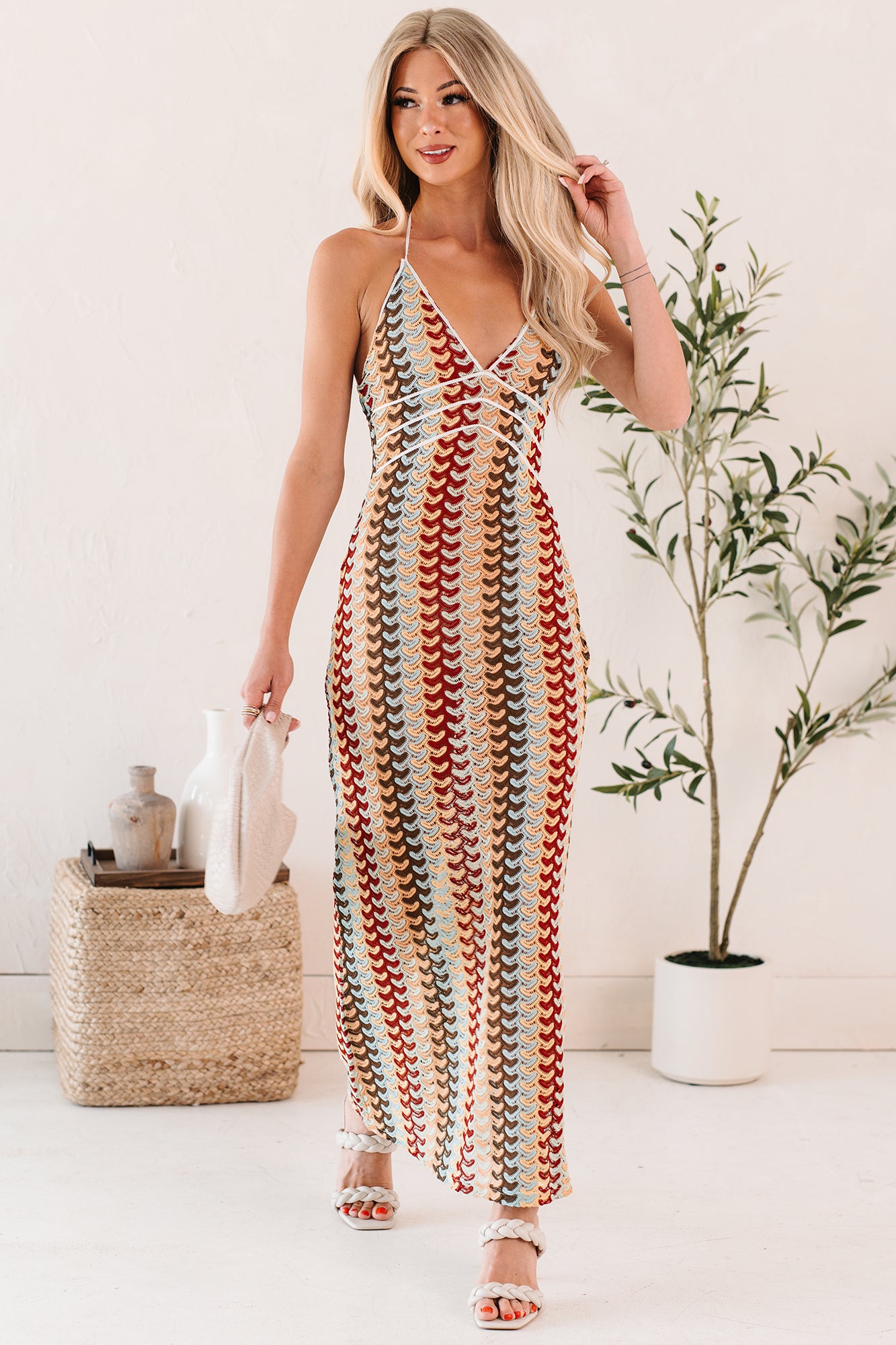 Women's Sunglow State Crochet Halter Maxi Dress - Size L Women's Sunglow State Crochet Halter Maxi Dress - Size L