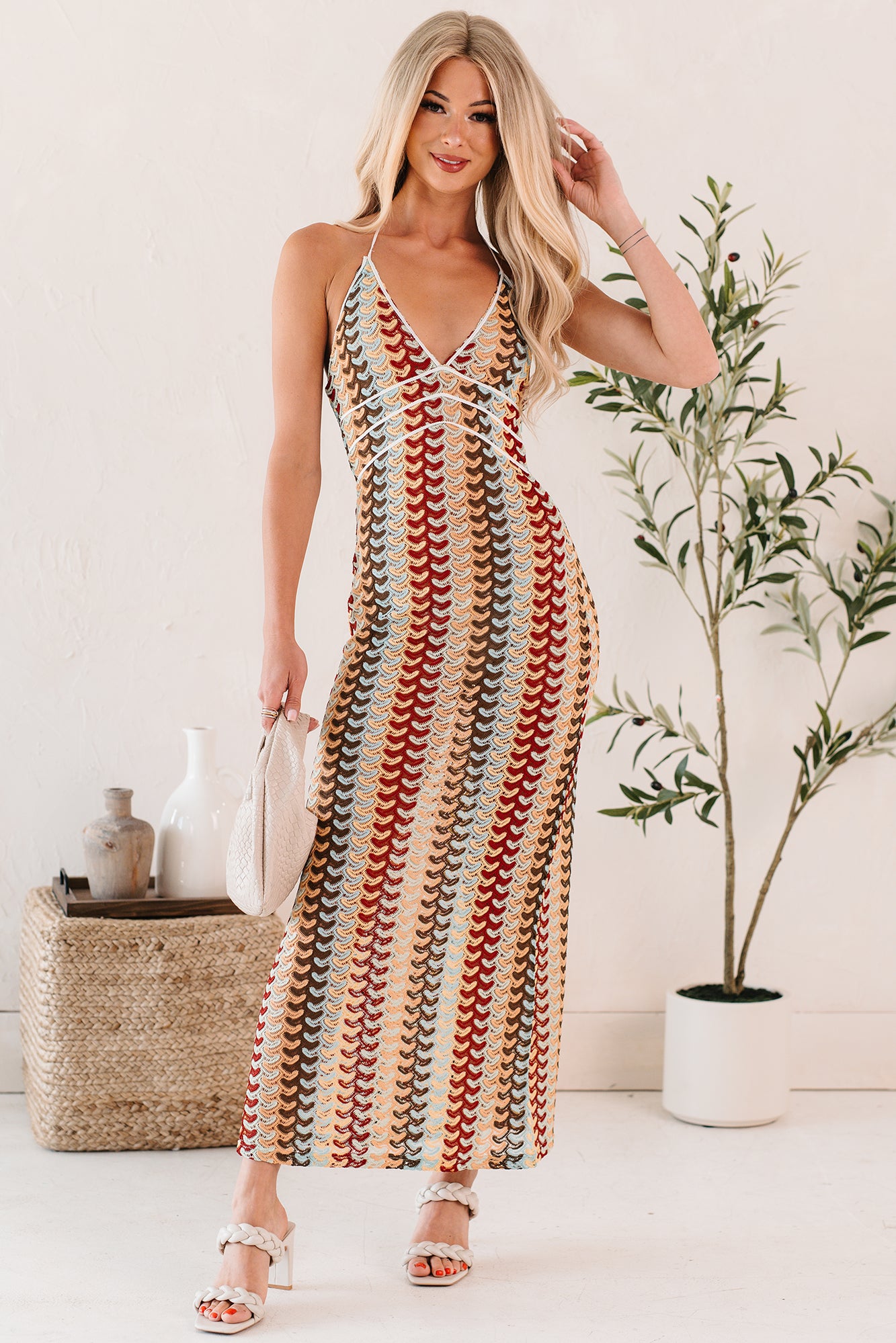 maxi dresses crochet Women's Sunglow State Crochet Halter Maxi Dress