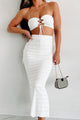 Hint Of Intrigue Eyelet Lace-Up Two-Piece Skirt Set (White) - NanaMacs