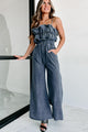 Under Your Love Spell Ruffled Wide Leg Jumpsuit (Dark Denim Blue) - NanaMacs