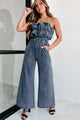 Under Your Love Spell Ruffled Wide Leg Jumpsuit (Dark Denim Blue) - NanaMacs