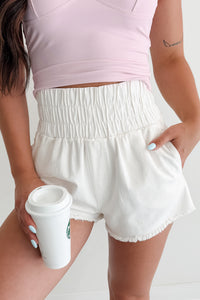 Lorna High Waist Washed Twill Shorts (White) - NanaMacs