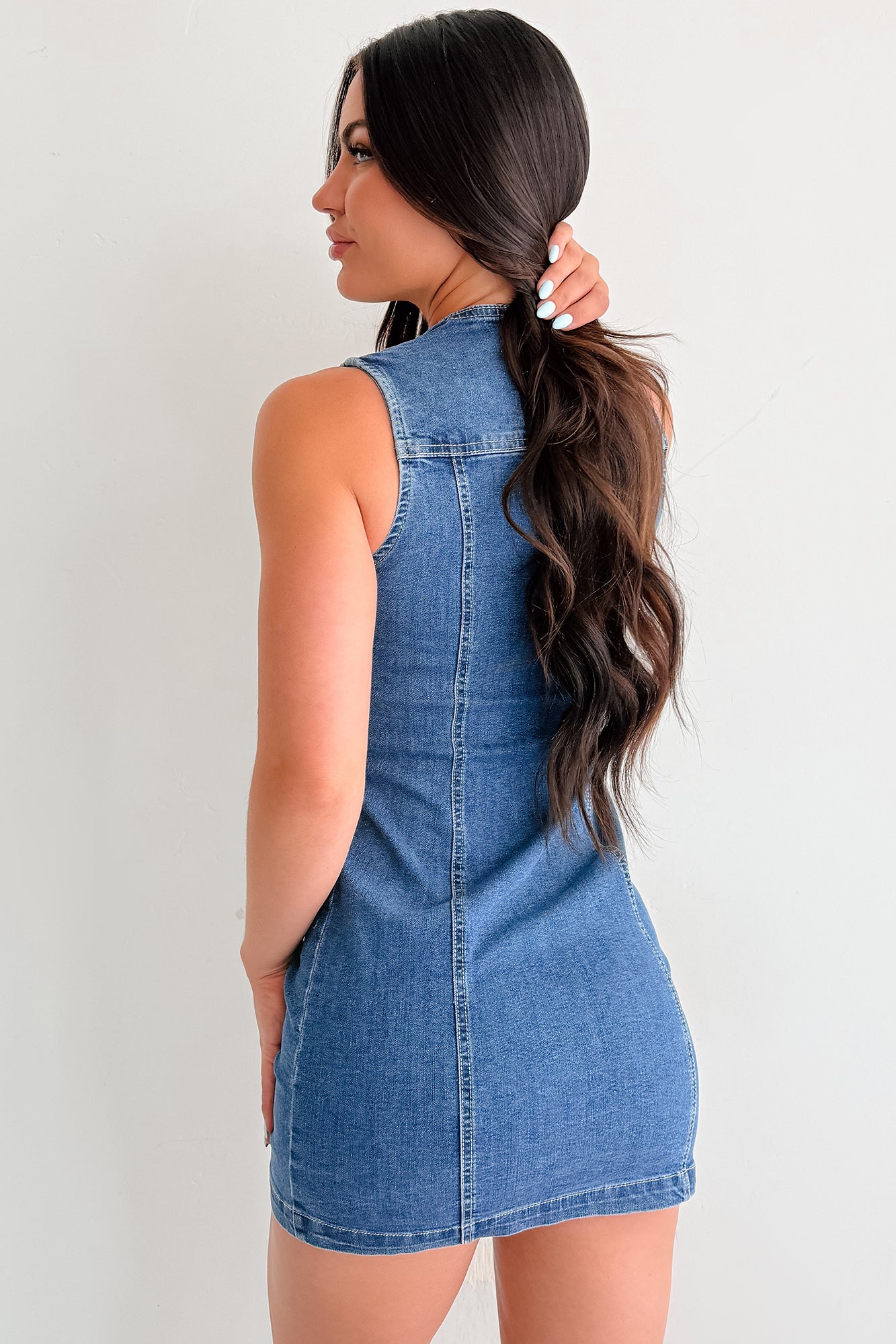 No Bad Days Denim Button Down Mini Dress (Blue) - NanaMacs