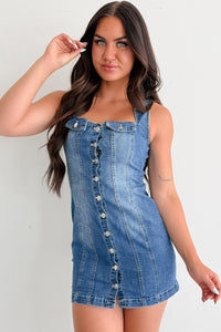 No Bad Days Denim Button Down Mini Dress (Blue) - NanaMacs