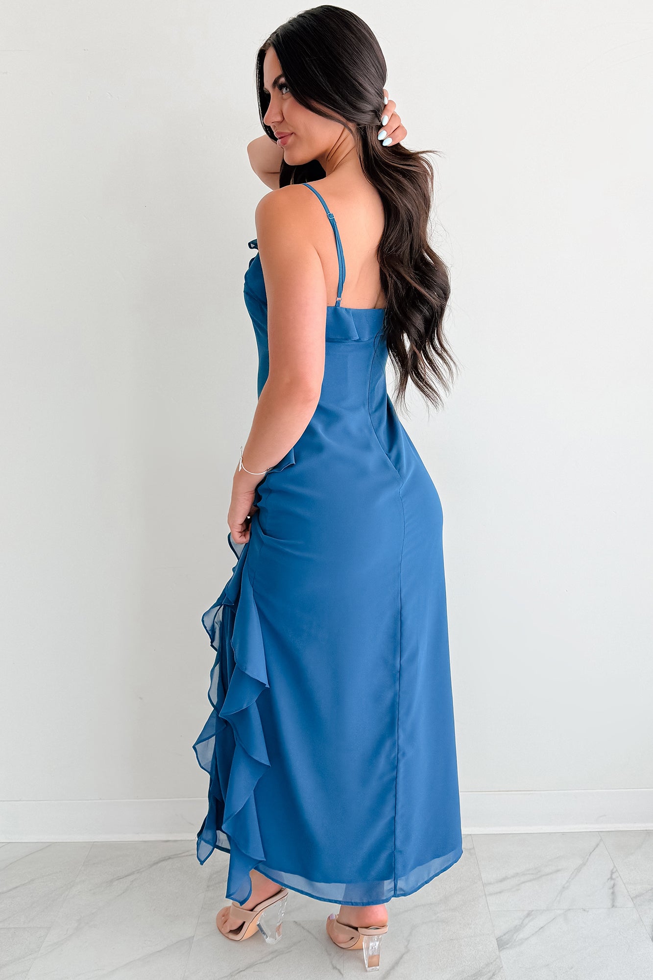 Matte Intentions Ruffle High-Low Dress (Teal Blue) NanaMacs Matte Intentions Ruffle High-Low Dress (Teal Blue) NanaMacs