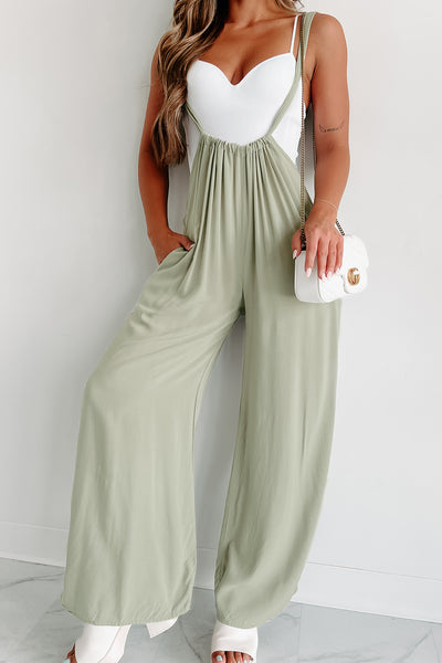 Living Freely Wide Leg Suspender Jumpsuit (Sage) - NanaMacs