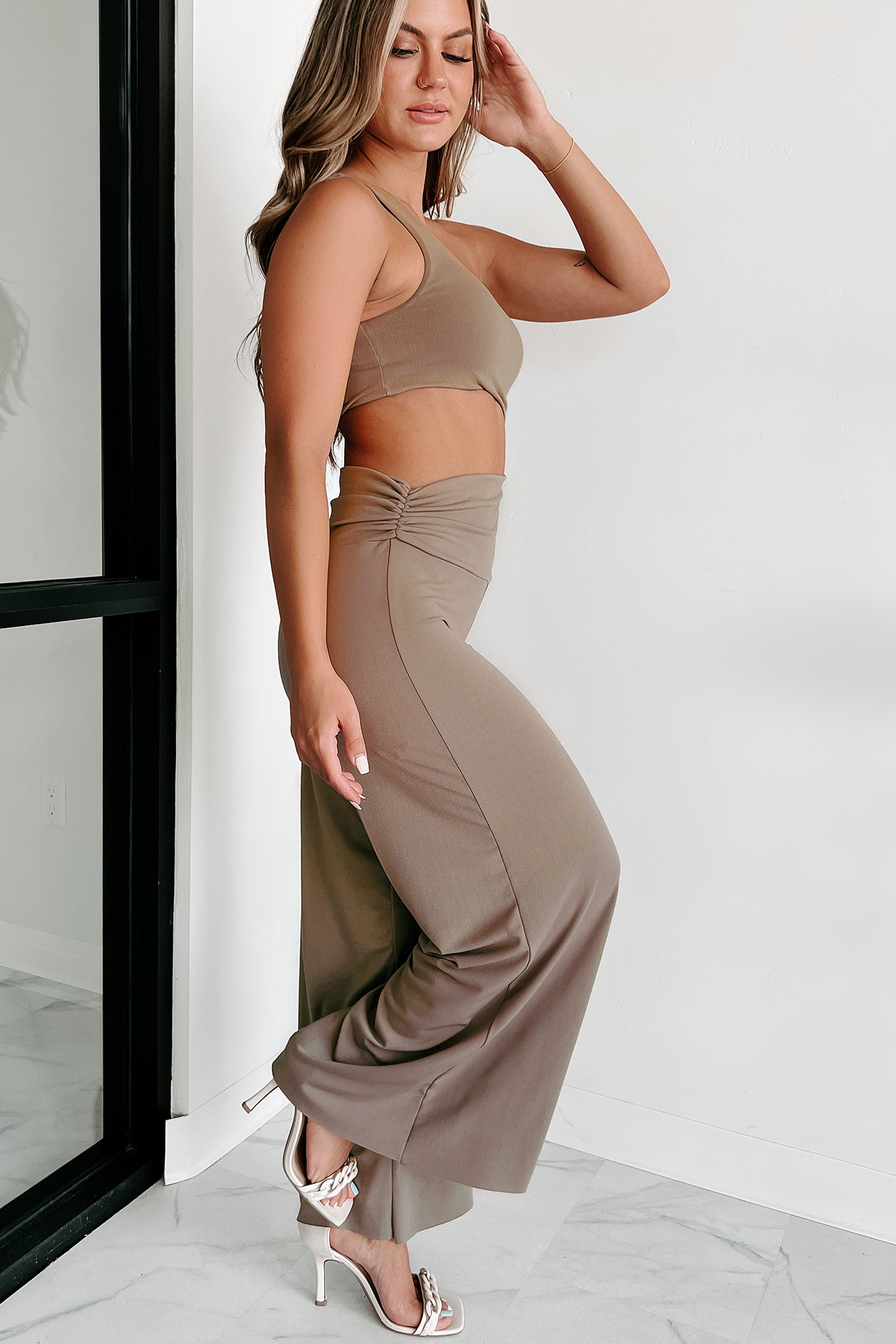 Finding My Purpose One Shoulder Cut-Out Jumpsuit (Taupe) - NanaMacs